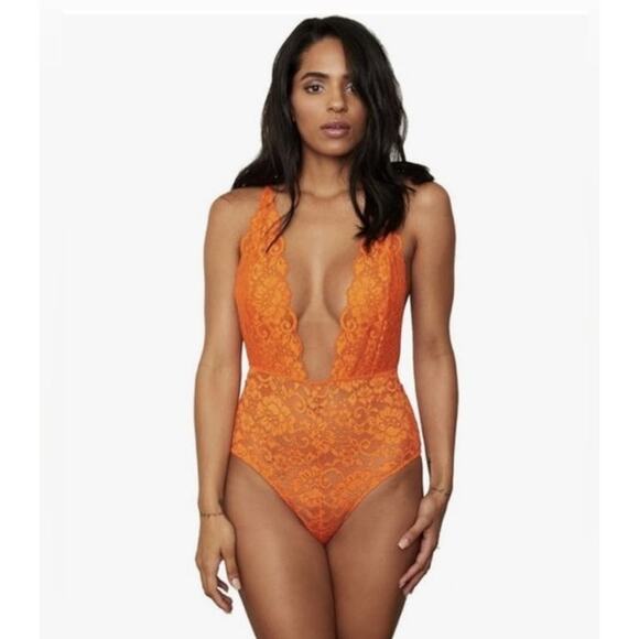 We are HAH x Revolve Comin in HAHt Lace Burnt Orange Bodysuit - XS - Picture 1 of 4